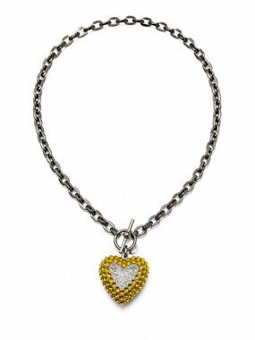 Tarina Tarantino Vintage Big Love Heart Necklace Lucite Yellow Swarovski Crystal